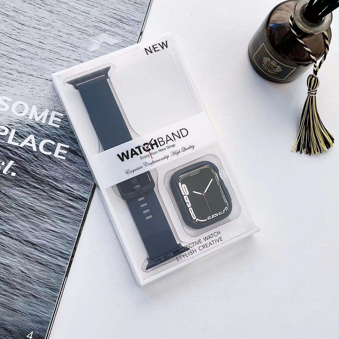 Case+Strap For Apple Watch Bracelet 45mm 41mm 44mm 40mm 46mm 42mm Silicone Wristband Case For iWatch Series 10 9 8 7 6 5 SE Band