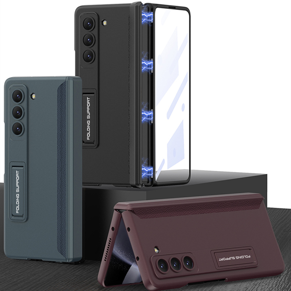 Magnetic Hinge Protection Hard PC Shockproof Phone Cover for Samsung Galaxy Z Fold 5 Case with Screen Protector Bracket