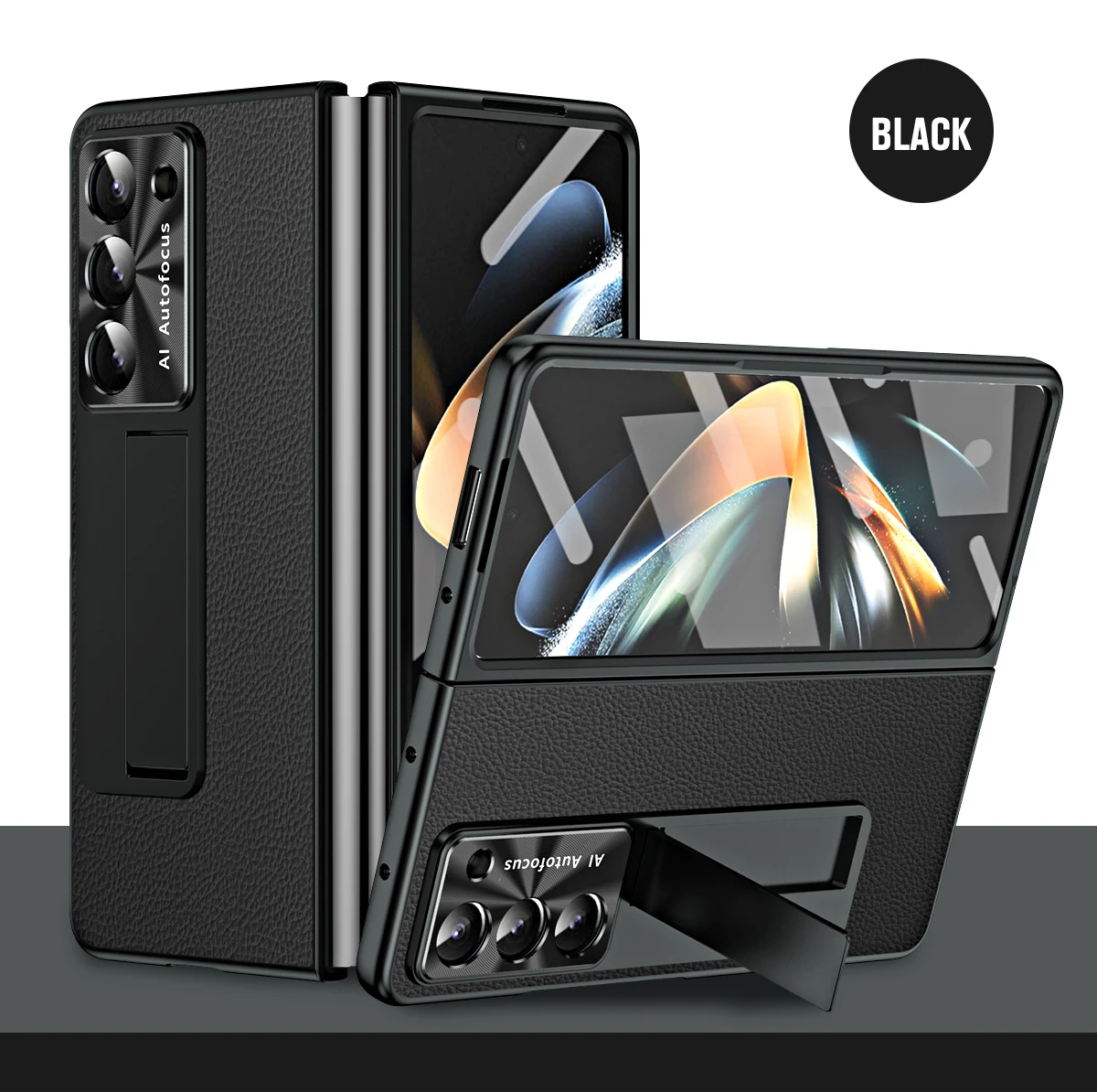 High-End Luxury Leather AG Frosted Hard PC Back Cover Case for Samsung Galaxy Z Fold 6 5 with Glass Screen Protector Phone Stand