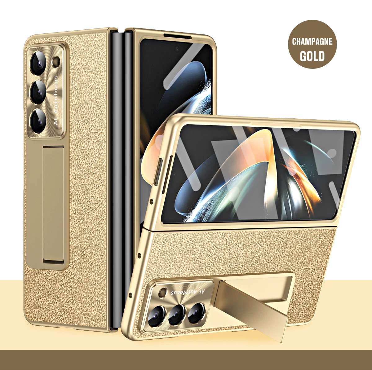 High-End Luxury Leather AG Frosted Hard PC Back Cover Case for Samsung Galaxy Z Fold 6 5 with Glass Screen Protector Phone Stand