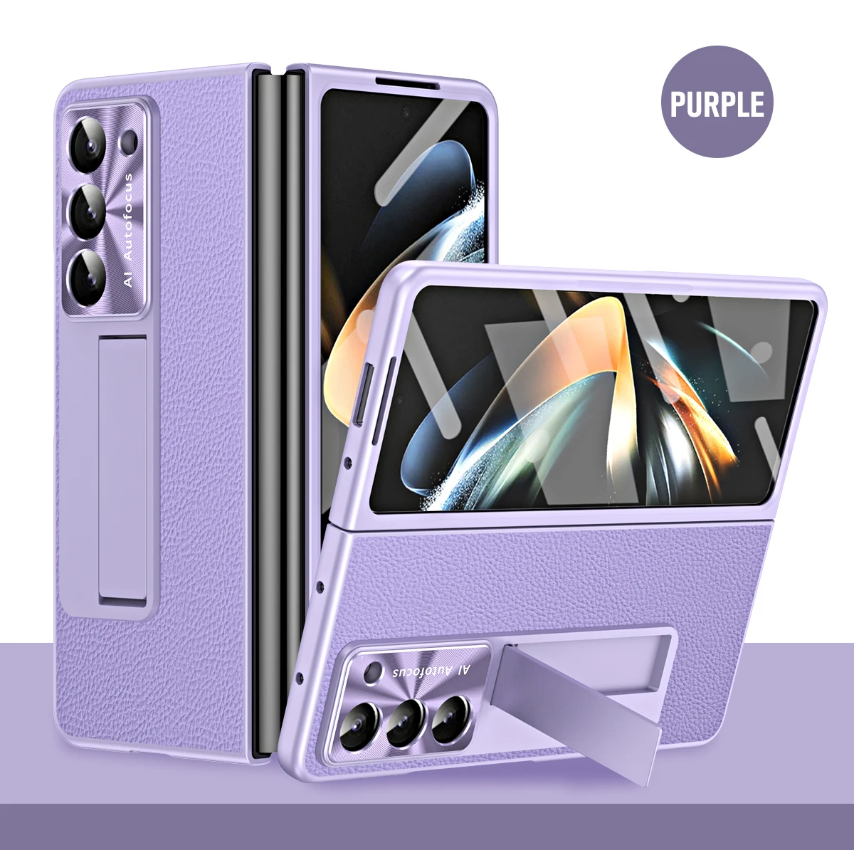 High-End Luxury Leather AG Frosted Hard PC Back Cover Case for Samsung Galaxy Z Fold 6 5 with Glass Screen Protector Phone Stand