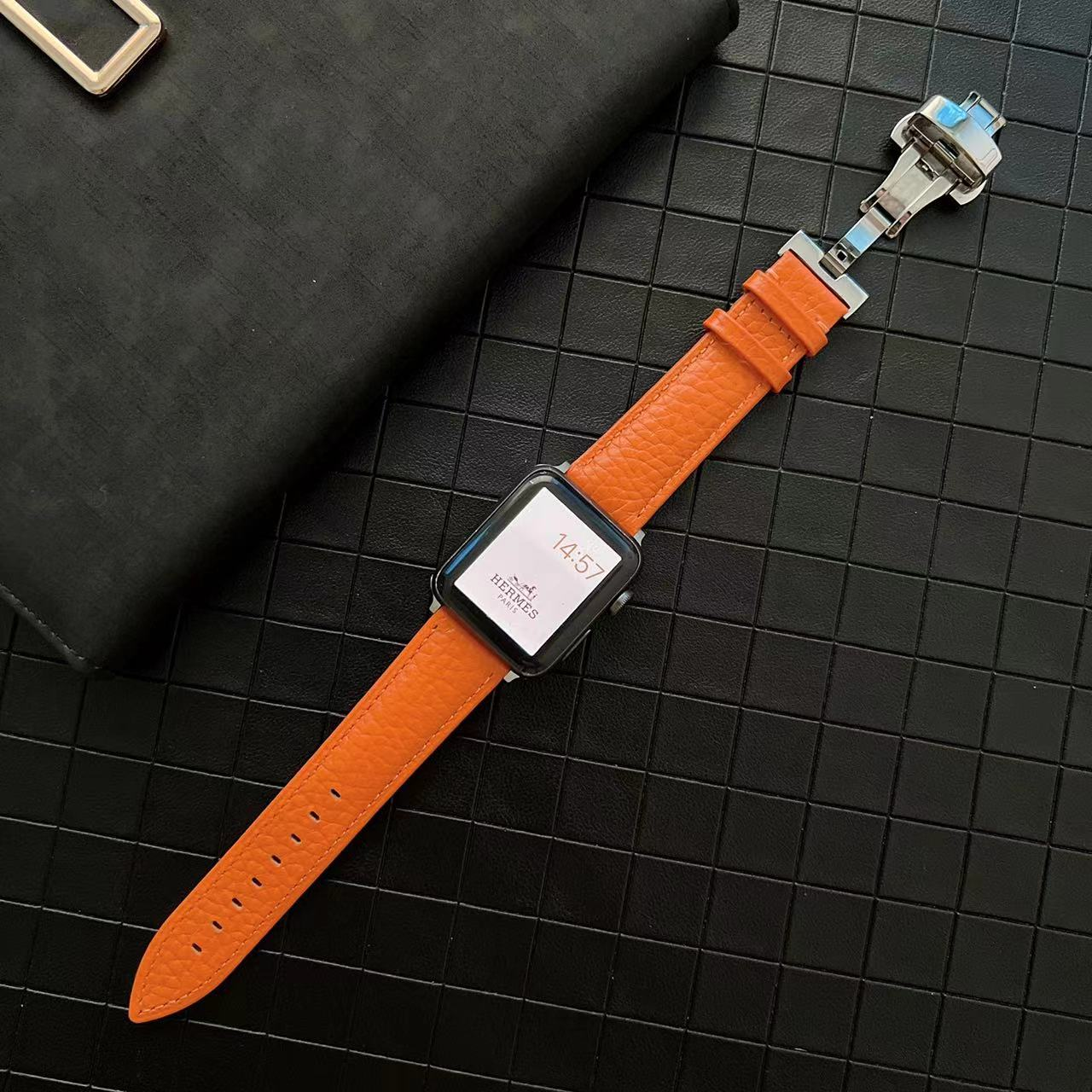 Genuine Leather Watchband for Apple Watch 40 41 mm Grainy Design Strap For IWatch 10 9 Ultra 8 7 6 5 Wristband 42 44 45 46 49 mm