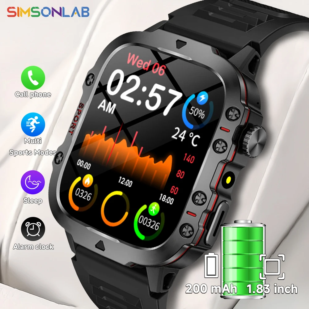 2026 NEW Rugged Sport Smart Watch 1.83" HD Screen for Android IOS Fitness Tracker Watches Bluetooth Call Smartwatch Gift Men