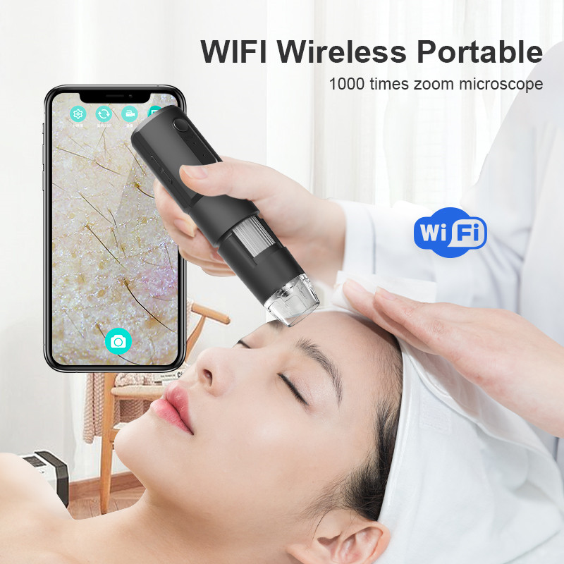 1000X Electronic Microscope HD Wireless WiFi Digital Microscope Mobile Phone Microscope Camera with 8 LED Light + Stand