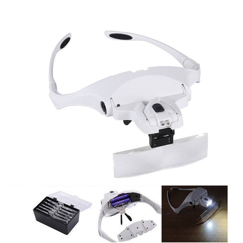 Headband Magnifier Glasses With LED Light Head Mount Magnifier Hands Free Reading Magnifying Glasses for Jeweler Loupe Craft