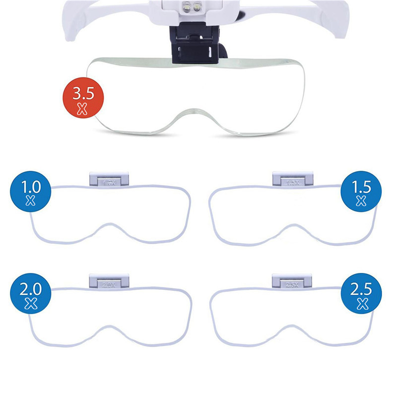 Headband Magnifier Glasses With LED Light Head Mount Magnifier Hands Free Reading Magnifying Glasses for Jeweler Loupe Craft