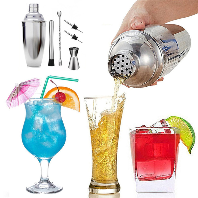6pcs/set Stainless Steel Cocktail Shaker Mixer Wine Martini Boston Shaker For Bartender Drink Party Bar Tools 750ML
