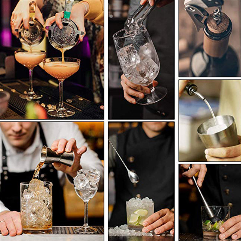 12pcs/set Stainless Steel Cocktail Shaker Set 750ml Drinks Strainer Bottle Opener Maker Mixer Bar Wine Tools for Home Bar Party