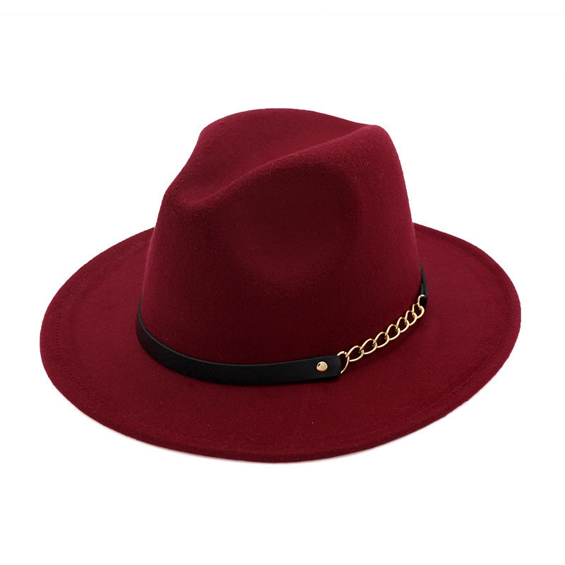 Autumn Winter Felt Fedora Hats With Belt Wide Flat Brim Jazz Caps Trilby Formal Top Hat Panama Cap For Unisex Men Women