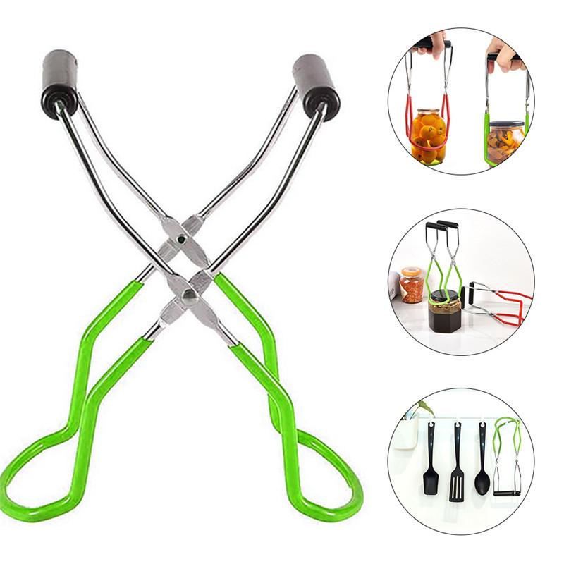 Canning Jar Lifter With Grip Handle Stainless Steel Can Tongs Clip Heat Resistance Anti-Clip Glass Bottle Holder Kitchen Tool
