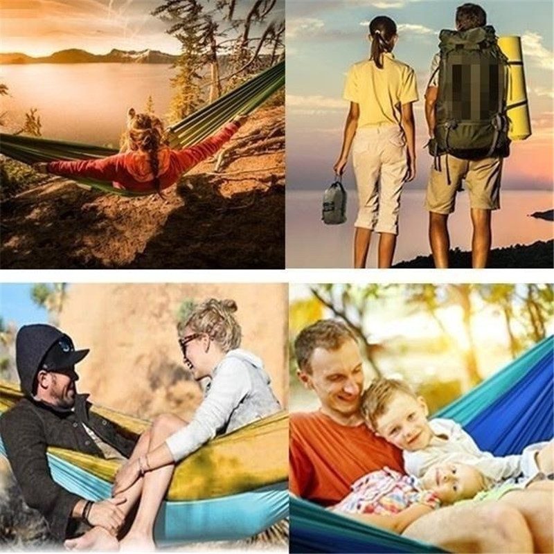 2 Person Portable Outdoor Camping Hammock with Nylon Color Matching Hammock Swing High Strength Parachute Fabric Hanging Bed