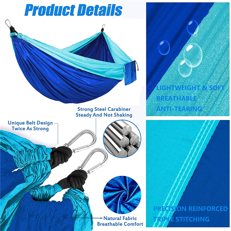 2 Person Portable Outdoor Camping Hammock with Nylon Color Matching Hammock Swing High Strength Parachute Fabric Hanging Bed