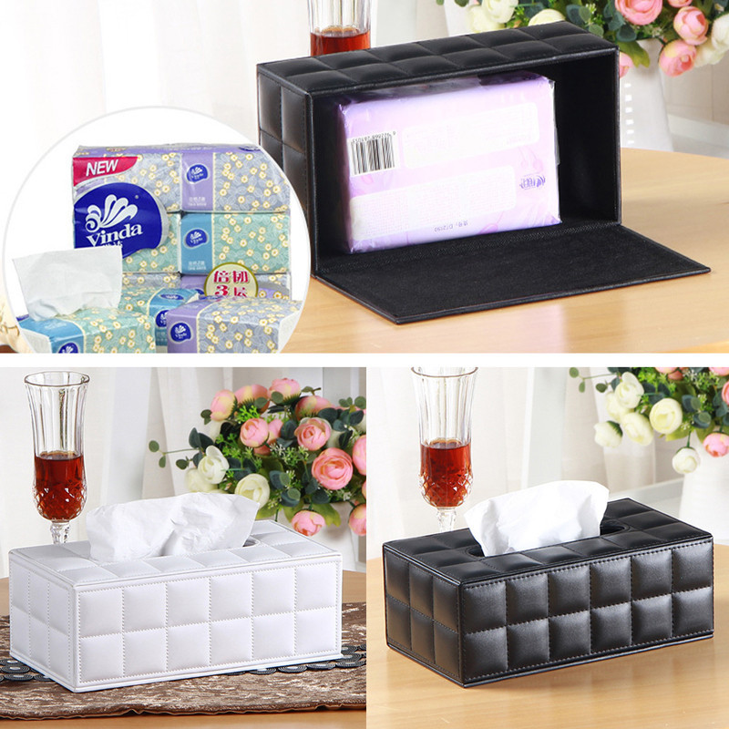 Room Kitchen Car PU Leather Tissue Box Holder Napkin Paper Cover Rectangle Case Home Car Napkins Holder Home Organizer Decor