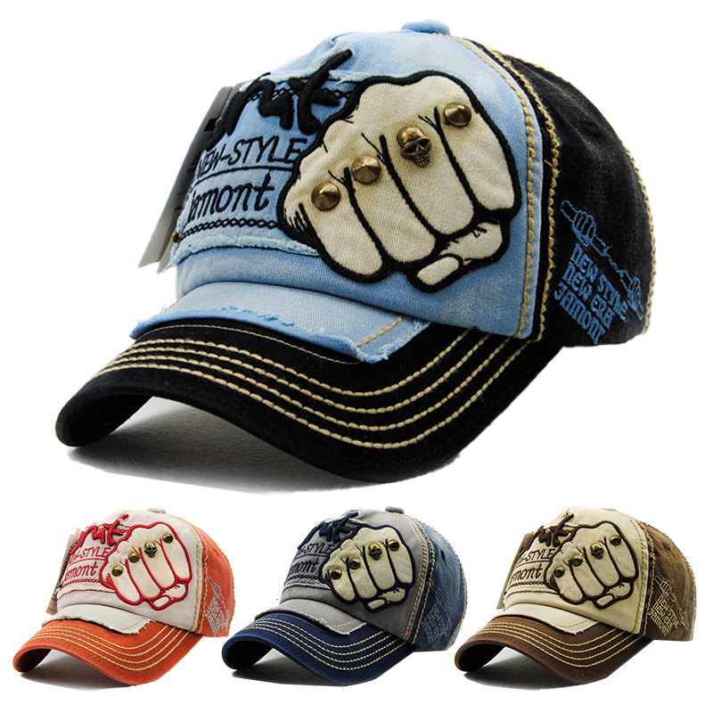 Fashion Embroidery Skull Rivet Baseball Cap Cotton Fist Pattern Unisex Casual Hat Hip Hop Hats Vintage Fitted Trucker Men Caps