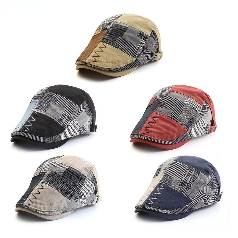 Irregular Plaid Newsboy Beret Hat Adjustable Flat Cap Sunscreen Caps Artist Painter Duckbill Visor Cabbie Hats for Men Women