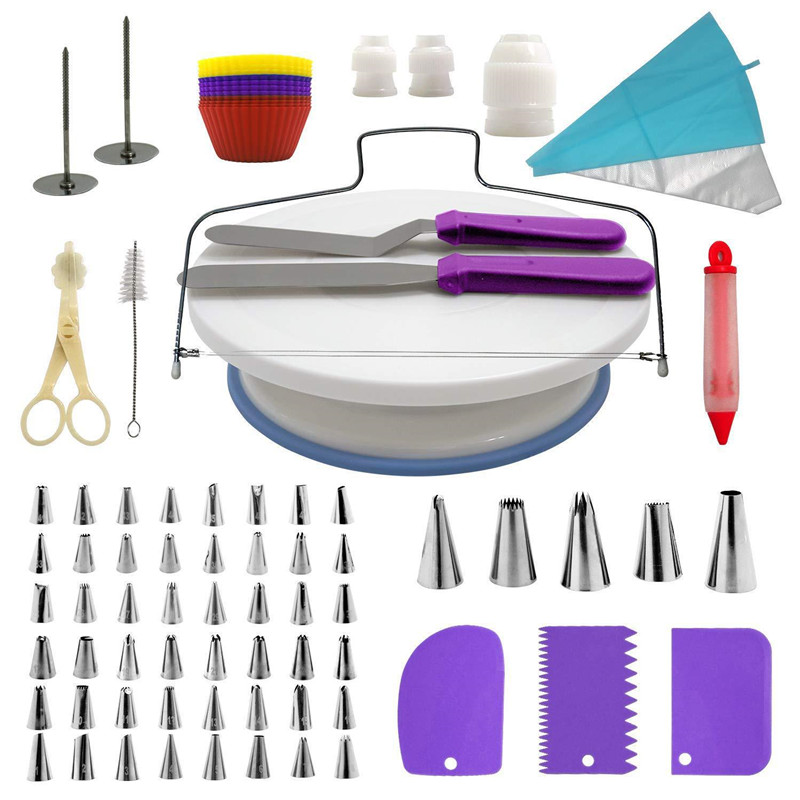 106pcs/lot Cream Pastry Nozzles Cake Decorating Tools Kit Turntable Set Confectionery Bags Icing Piping Nozzles Tips Baking Tool