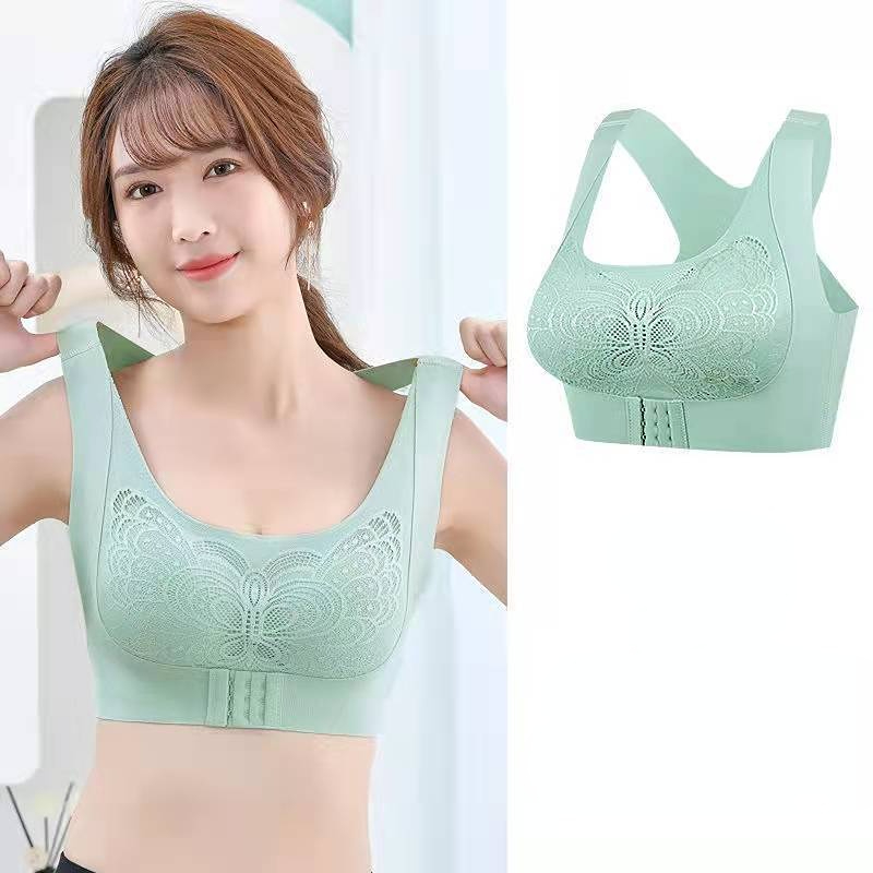 Women Front Closure Seamless Bras Posture Corrector Underwear Push Up Gather Bralette With Pad Sport Fitness Vest Bra Lingerie