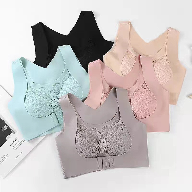 Women Front Closure Seamless Bras Posture Corrector Underwear Push Up Gather Bralette With Pad Sport Fitness Vest Bra Lingerie