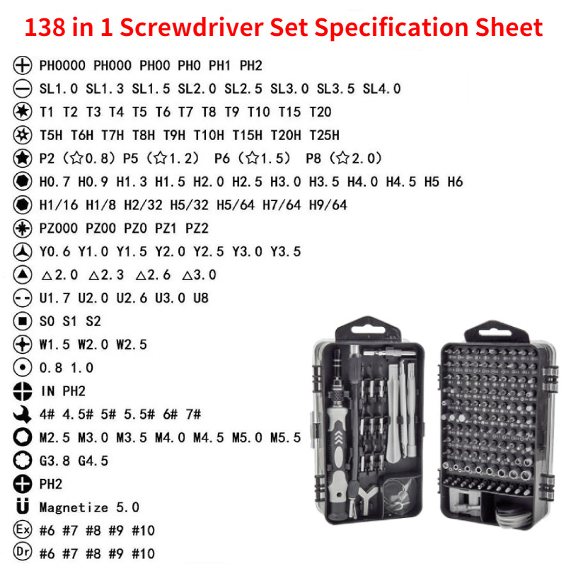 138 In 1 Precision Screwdriver Set Magnetic Screw Driver Torx Bits Wrench Electrical Screwdrivers Nut Repair Hand Tool For Phone