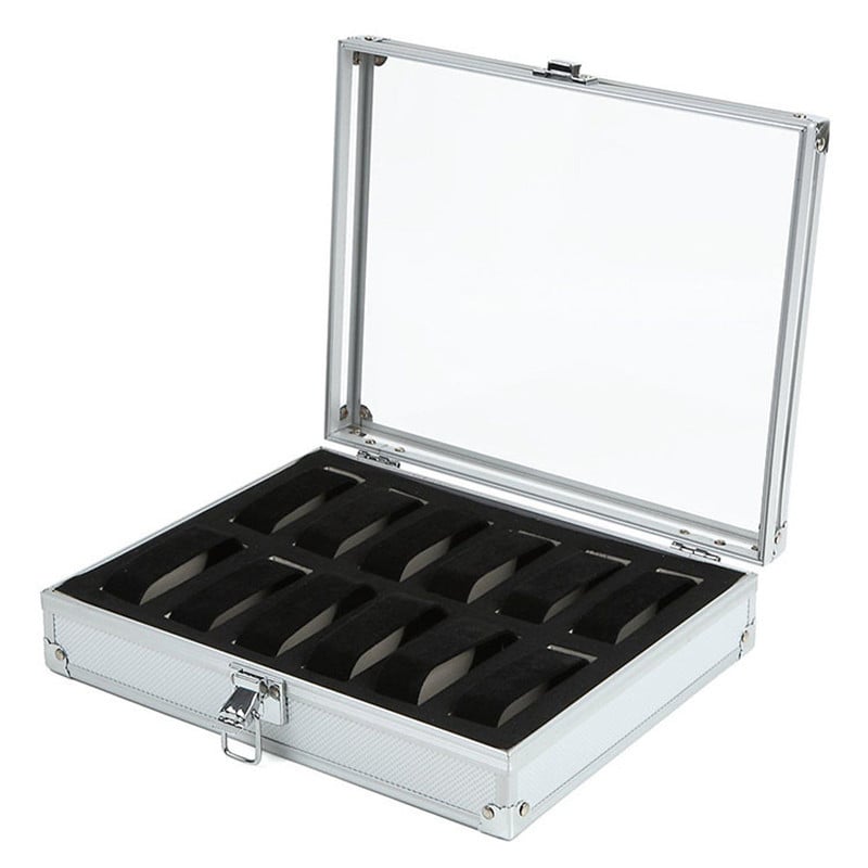 12 Grid Slots Watch Stand Useful Jewelry Wrist Watch Holder Display Storage Box Aluminium Luxury Square Case Watch Box Organizer