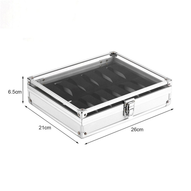 12 Grid Slots Watch Stand Useful Jewelry Wrist Watch Holder Display Storage Box Aluminium Luxury Square Case Watch Box Organizer