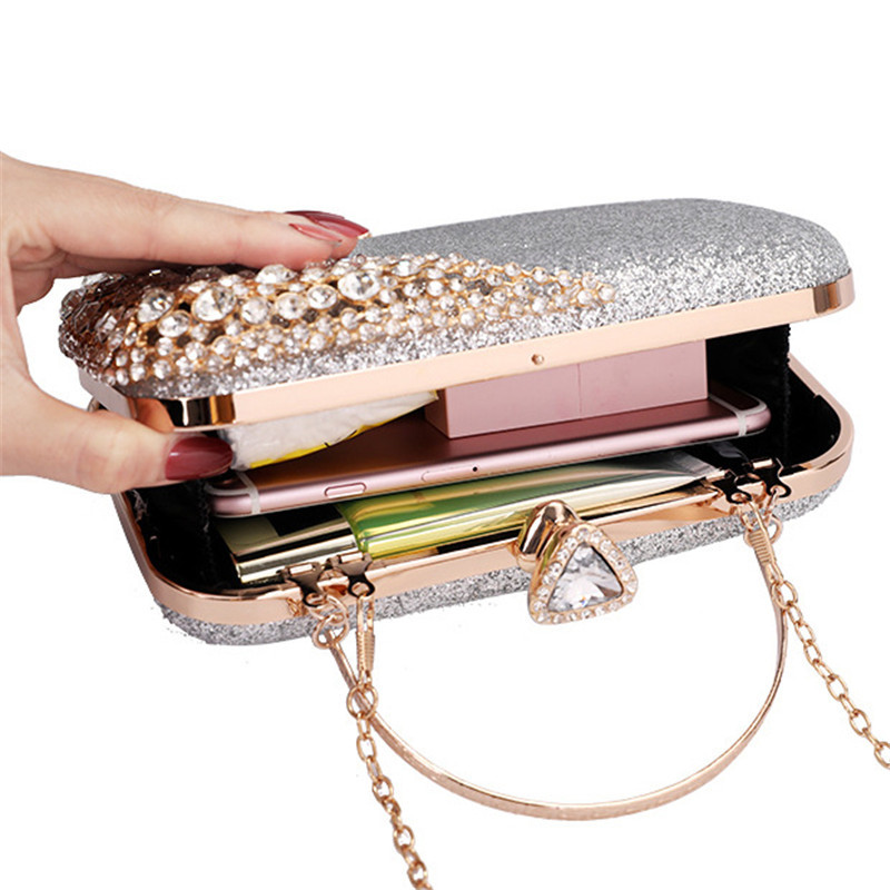 Fashion Diamonds Hollow Evening Clutch Bag Sequins Women Handbag Shinny Rhinestones Shoulder Crossbody Bags Purse Party Tote
