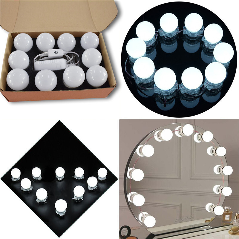 LED Vanity Makeup Mirror Light 10 Led Light Bulb Light String Hollywood White Lighting Led Lamp Touch Switch Cosmetic Lights