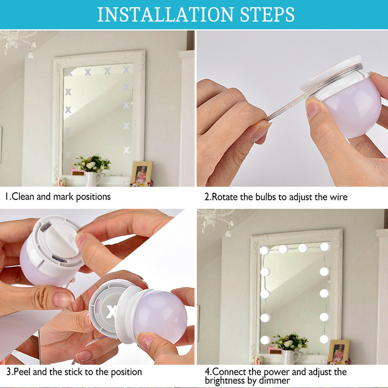LED Vanity Makeup Mirror Light 10 Led Light Bulb Light String Hollywood White Lighting Led Lamp Touch Switch Cosmetic Lights