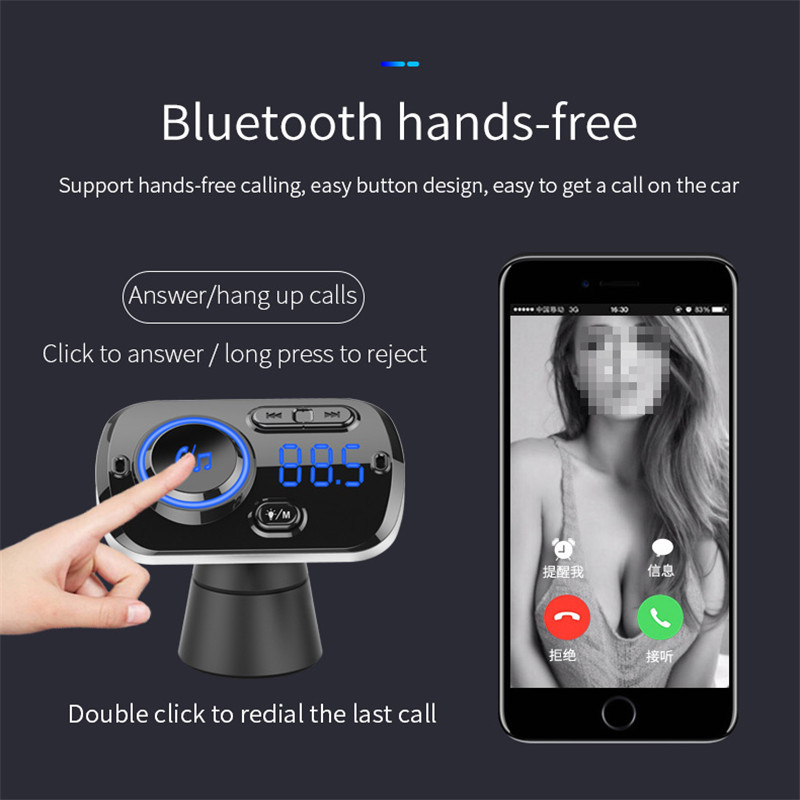 Car FM Transmitter Bluetooth 5.0 FM Modulator USB Car Charger Kit Hands-Free Calling MP3 Music Player Night Vision LED Light
