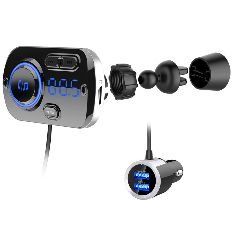 Car FM Transmitter Bluetooth 5.0 FM Modulator USB Car Charger Kit Hands-Free Calling MP3 Music Player Night Vision LED Light