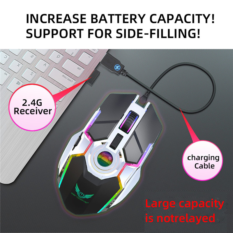 Wireless Gaming Mouse Rechargeable Silent LED Backlit Mice USB Optical Ergonomic 7 Keys RGB Backlit Mouse For Laptop Computer