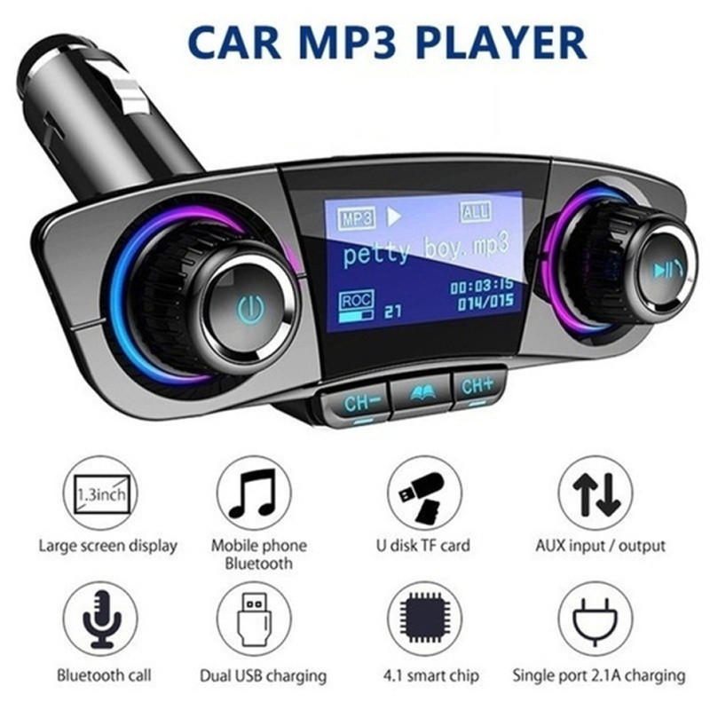 Car Wireless Bluetooth Adapter Handsfree Calling Car Kit FM Transmitter Car MP3 Player Radio Adapter with Dual USB Car Charger