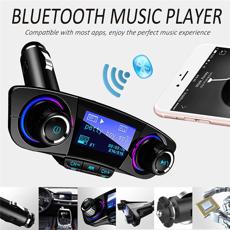 Car Wireless Bluetooth Adapter Handsfree Calling Car Kit FM Transmitter Car MP3 Player Radio Adapter with Dual USB Car Charger