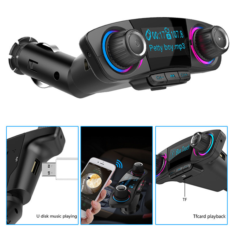 Car Wireless Bluetooth Adapter Handsfree Calling Car Kit FM Transmitter Car MP3 Player Radio Adapter with Dual USB Car Charger