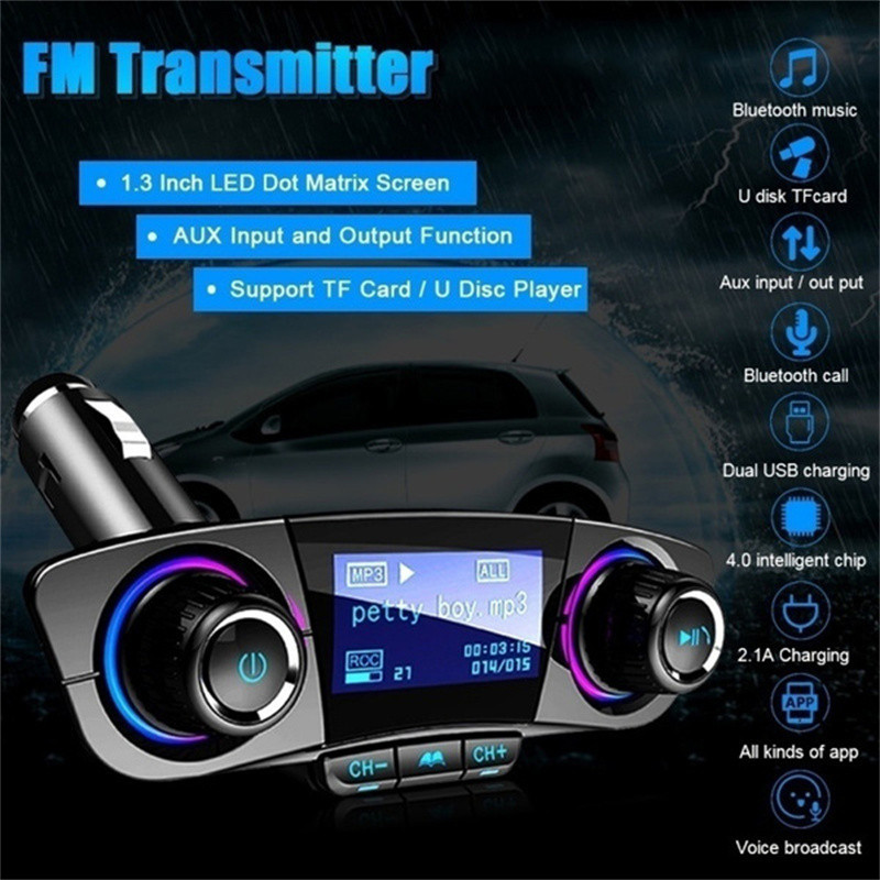 Car Wireless Bluetooth Adapter Handsfree Calling Car Kit FM Transmitter Car MP3 Player Radio Adapter with Dual USB Car Charger