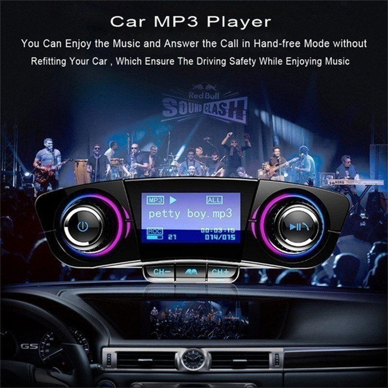Car Wireless Bluetooth Adapter Handsfree Calling Car Kit FM Transmitter Car MP3 Player Radio Adapter with Dual USB Car Charger