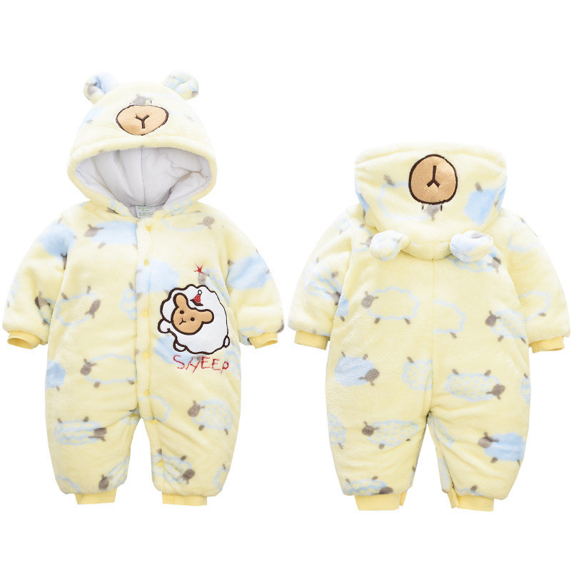 Baby Winter Romper Warm Hlannel Plush Jumpsuit Baby Girl Boys Sheep Animal Costume Hooded Newborn Baby Pajamas Overalls