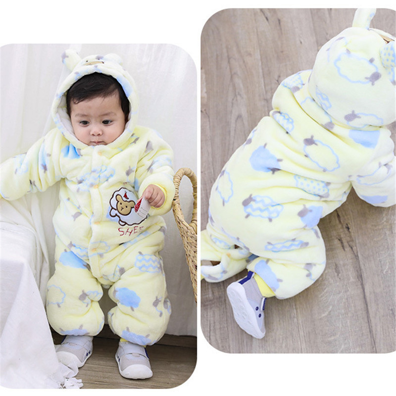 Baby Winter Romper Warm Hlannel Plush Jumpsuit Baby Girl Boys Sheep Animal Costume Hooded Newborn Baby Pajamas Overalls