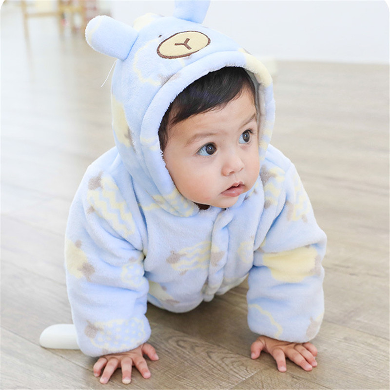 Baby Winter Romper Warm Hlannel Plush Jumpsuit Baby Girl Boys Sheep Animal Costume Hooded Newborn Baby Pajamas Overalls