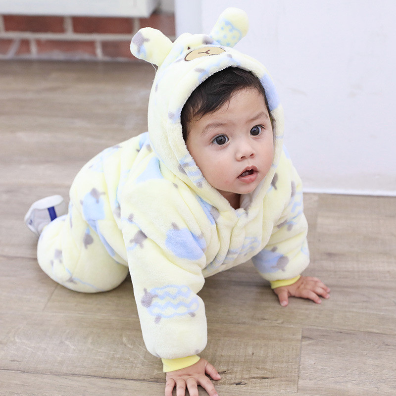 Baby Winter Romper Warm Hlannel Plush Jumpsuit Baby Girl Boys Sheep Animal Costume Hooded Newborn Baby Pajamas Overalls