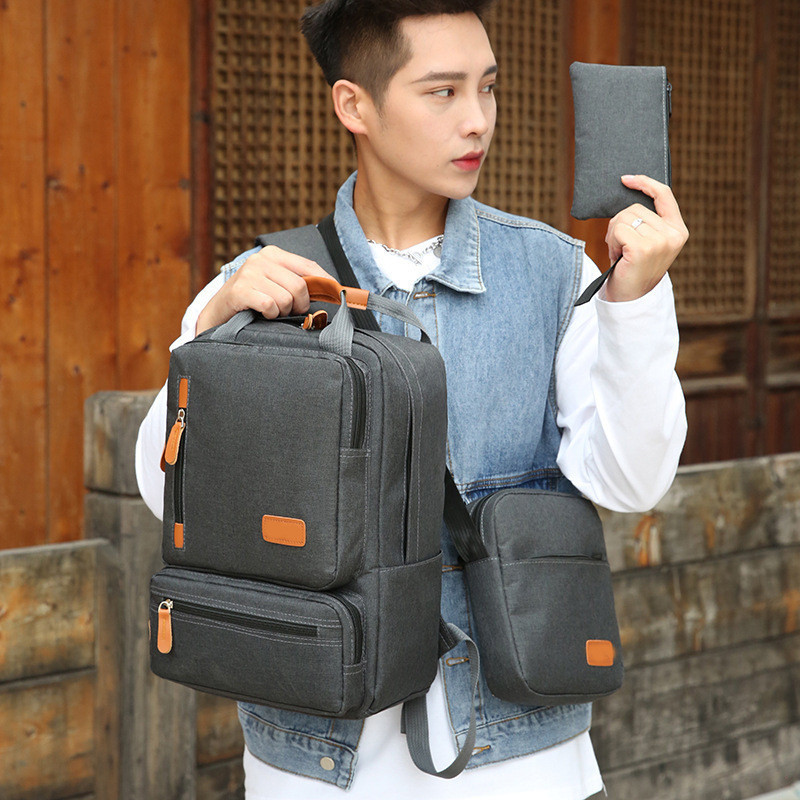 3pcs/set Fashion Men USB Charging Business Backpack Waterproof Laptop Backpack Large Capacity Male Travel Bag Student Bookbag