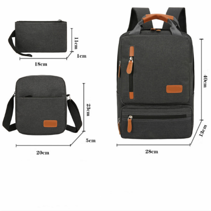3pcs/set Fashion Men USB Charging Business Backpack Waterproof Laptop Backpack Large Capacity Male Travel Bag Student Bookbag