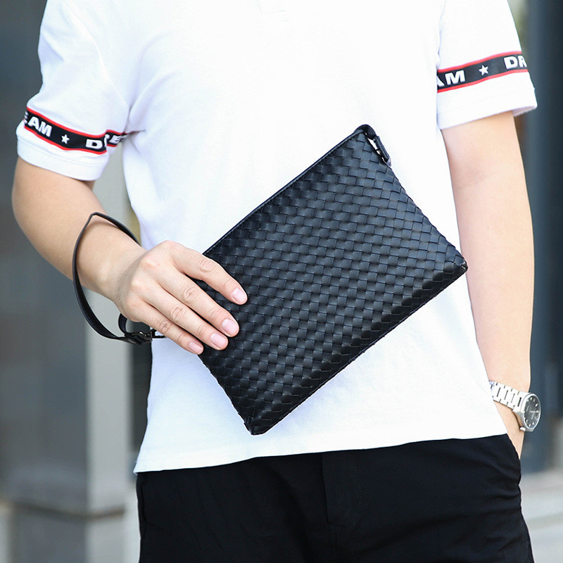 Luxury Designer Men's Clutch Bag Woven Leather Purse and Handbag for Men Large Capacity Business Envelope Clutch Wallet iPad Bag