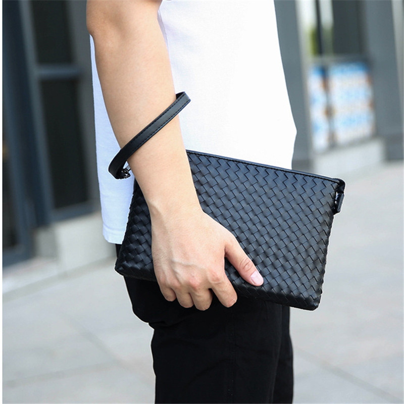 Luxury Designer Men's Clutch Bag Woven Leather Purse and Handbag for Men Large Capacity Business Envelope Clutch Wallet iPad Bag