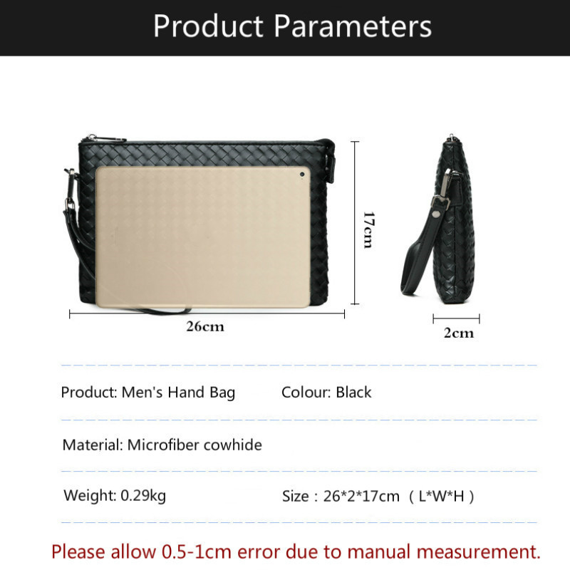 Luxury Designer Men's Clutch Bag Woven Leather Purse and Handbag for Men Large Capacity Business Envelope Clutch Wallet iPad Bag
