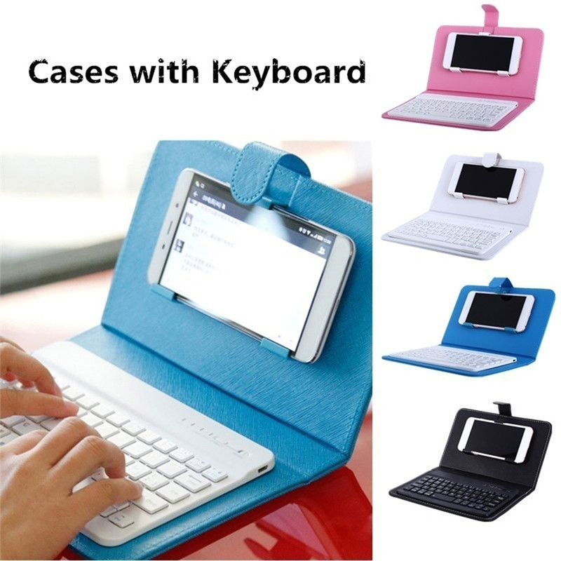 PU Leather Phone Wireless Keyboard Case For iPhone Protective Mobile Phone With Bluetooth Keyboard For 4.5-6.8inch Smartphone