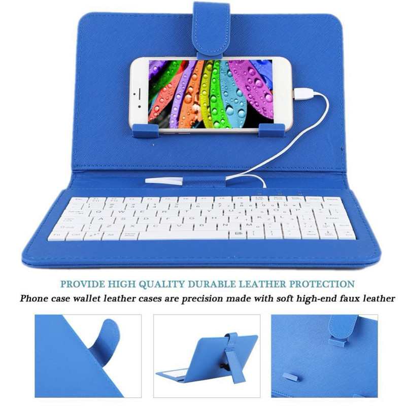 PU Leather Phone Wireless Keyboard Case For iPhone Protective Mobile Phone With Bluetooth Keyboard For 4.5-6.8inch Smartphone