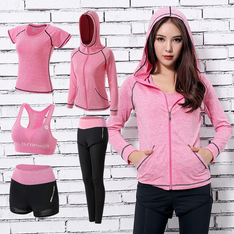 5PCS Women Yoga Set Lady Gym Fitness Clothes Tennis Shirt Pants Running Tight Jogging Workout Yoga Leggings Sport Suit