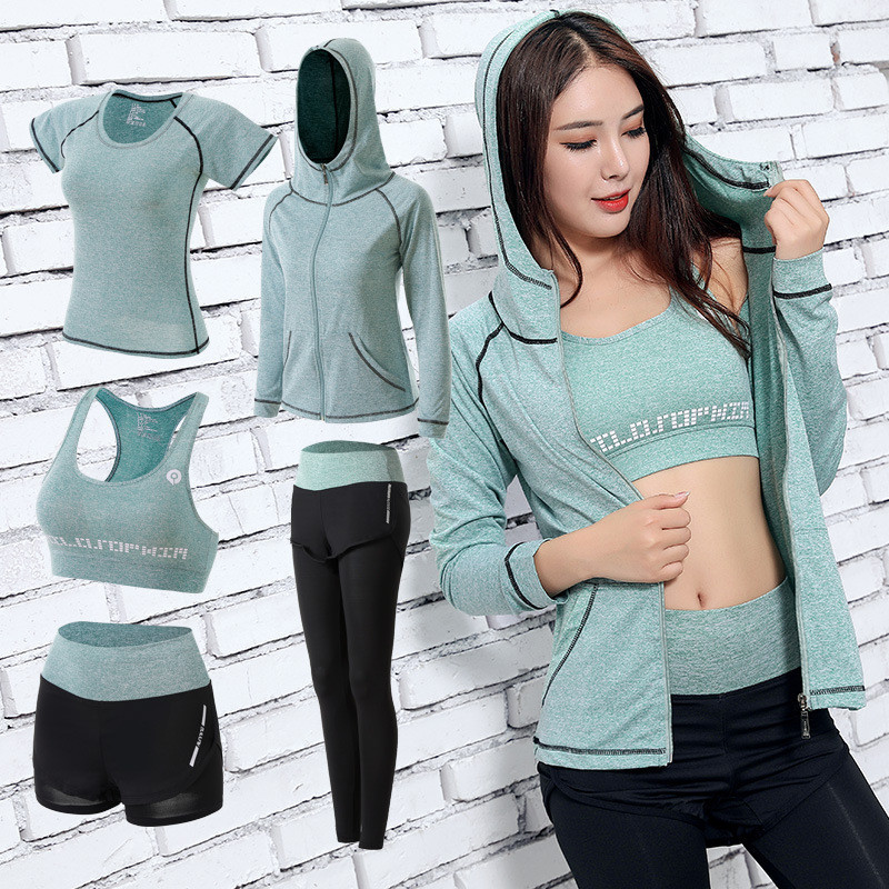 5PCS Women Yoga Set Lady Gym Fitness Clothes Tennis Shirt Pants Running Tight Jogging Workout Yoga Leggings Sport Suit