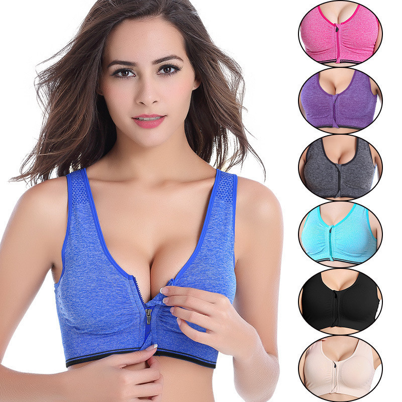 Women's Front Zipper Sport Bra Underwear Running Fitness Seamless Brassiere Shockproof Breathable without Underwire Bralette